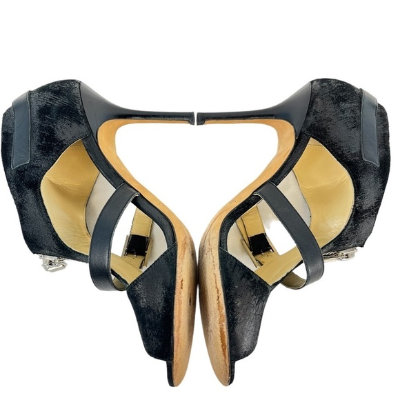 Jimmy Choo Max Was Zipper Sandal Bootie Black Waxed Suede Women's US 6 EU 37 - Picture 4 of 11